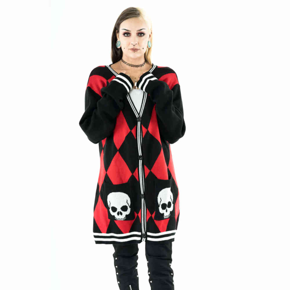Vixxsin - Harlequin Lange cardigan - Zwart/Rood